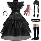 4-14Y Kid Girl Black Halloween Cosplay Costumes Party Dress with Accessories