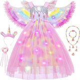2-7Y Kid Girl Unicorn Halloween Costume LED Light Up Princess Dresses