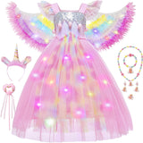 2-7Y Kid Girl Unicorn Halloween Costume LED Light Up Princess Dresses