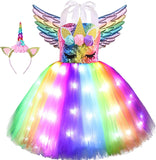 3-8Y Kid Girls Unicorn LED Light Up Tutu Halloween Party Dress Costumes