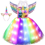 3-8Y Kid Girls Unicorn LED Light Up Tutu Halloween Party Dress Costumes