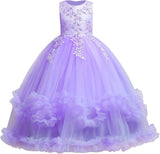 5-14Y Kid Flower Girls Princess Floral Boho Lace Embroidered Star Pageant Dresses for Kids Baby Party Wedding Puffy Communion Maxi Gown