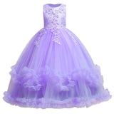 5-14Y Kid Flower Girls Princess Floral Boho Lace Embroidered Star Pageant Dresses for Kids Baby Party Wedding Puffy Communion Maxi Gown