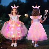 2-7Y Kid Girl Unicorn Halloween Costume LED Light Up Princess Dresses