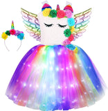 3-8Y Kid Girls Unicorn LED Light Up Tutu Halloween Party Dress Costumes