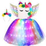 3-8Y Kid Girls Unicorn LED Light Up Tutu Halloween Party Dress Costumes