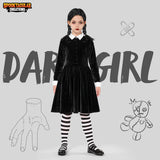 5-12Y Kid Girl Spooktacular Halloween Cosplay Collar Black Dress with Wig Skater