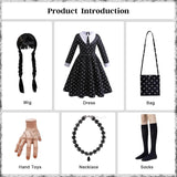 4-14Y Kid Teen Girl Halloween Wednesday Cosplay Costume 6 Pcs Set
