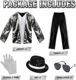 3-12Y Kid Boys Silver Pop Star Costume Sequin 5 Pcs Set
