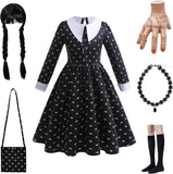 4-14Y Kid Teen Girl Halloween Wednesday Cosplay Costume 6 Pcs Set