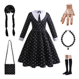4-14Y Kid Teen Girl Halloween Wednesday Cosplay Costume 6 Pcs Set