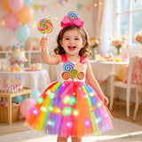 3-10Y Kid Girl Tutu Rainbow Candy Birthday Halloween Carnival Party Dresses