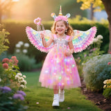 2-7Y Kid Girl Unicorn Halloween Costume LED Light Up Princess Dresses