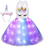 3-8Y Kid Girls Unicorn LED Light Up Tutu Halloween Party Dress Costumes