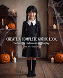3-14Y Kid Girls Halloween Black Dress with Wig Necklace Cosplay Costume Set