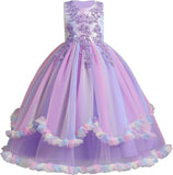 5-14Y Kid Flower Girls Princess Floral Boho Lace Embroidered Star Pageant Dresses for Kids Baby Party Wedding Puffy Communion Maxi Gown