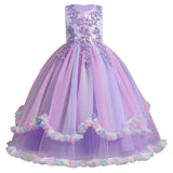 5-14Y Kid Flower Girls Princess Floral Boho Lace Embroidered Star Pageant Dresses for Kids Baby Party Wedding Puffy Communion Maxi Gown