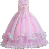 5-14Y Kid Flower Girls Princess Floral Boho Lace Embroidered Star Pageant Dresses for Kids Baby Party Wedding Puffy Communion Maxi Gown