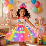 3-10Y Kid Girl Tutu Rainbow Candy Birthday Halloween Carnival Party Dresses