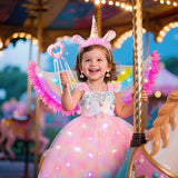 2-7Y Kid Girl Unicorn Halloween Costume LED Light Up Princess Dresses