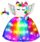 3-8Y Kid Girls Unicorn LED Light Up Tutu Halloween Party Dress Costumes