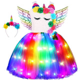 3-8Y Kid Girls Unicorn LED Light Up Tutu Halloween Party Dress Costumes
