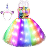 3-8Y Kid Girls Unicorn LED Light Up Tutu Halloween Party Dress Costumes