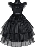 3-13Y Kid Girls Black Halloween Costume Dress with Wig Socks Cosplay Party Outfit
