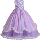 5-14Y Kid Flower Girls Princess Floral Boho Lace Embroidered Star Pageant Dresses for Kids Baby Party Wedding Puffy Communion Maxi Gown