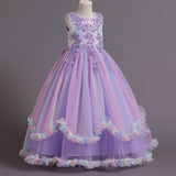 5-14Y Kid Flower Girls Princess Floral Boho Lace Embroidered Star Pageant Dresses for Kids Baby Party Wedding Puffy Communion Maxi Gown