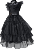 3-13Y Kid Girls Black Halloween Costume Dress with Wig Socks Cosplay Party Outfit
