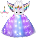 3-8Y Kid Girls Unicorn LED Light Up Tutu Halloween Party Dress Costumes