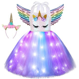 3-8Y Kid Girls Unicorn LED Light Up Tutu Halloween Party Dress Costumes