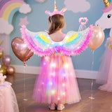 2-7Y Kid Girl Unicorn Halloween Costume LED Light Up Princess Dresses