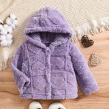 Kid Baby Girl Heart Pattern Fleece Hooded Jacket Warm Thickened Coat