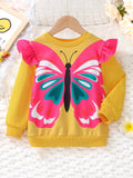 Kid Girl Butterfly Print Crew Neck Long Sleeve Casual Sweatshirt