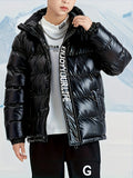 Kid Boys Letters Print Hooded -padded Jacket Metallic Warm Coat