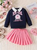 Kid Baby Girl  Letter Print Long Sleeve Polyester Fabric 2 Pcs Sets