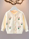 Kid Girl Adorable Flower Embroidered Knitted Spring Autumn Sweaters