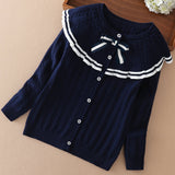 Kid Girls Elegant Crew Neck Long Sleeve Raglan Knit Cardigan Soft Sweaters