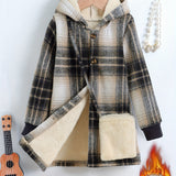 Kid Girl Cozy Fleece  Soft Thick Warm Winter Plaid Hooded Coat