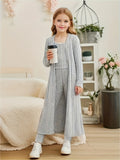 Kid Girl Stretchy Knitwear Soft Long Sleeve Shawl Cardigan Sweater 3 Pcs Sets