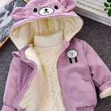 Kid Baby Girl Cute Bear Corduroy Hooded Jacket Warm Coats