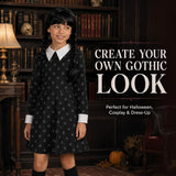 2-14Y Kid Girls Halloween Costume Black Dress with Wig Necklace Full Set  7pcs