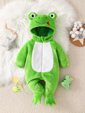 0-18M Baby Halloween Zipper Footed Long Sleeve Frog Jumpsuit Romper