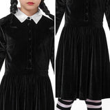 5-12Y Kid Girl Spooktacular Halloween Cosplay Collar Black Dress with Wig Skater