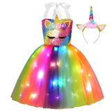 2-10Y Kid Girl Unicorn Sequin Sparkle Rainbow Tutu Birthday Dresses