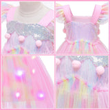 2-7Y Kid Girl Unicorn Halloween Costume LED Light Up Princess Dresses