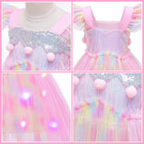 2-7Y Kid Girl Unicorn Halloween Costume LED Light Up Princess Dresses
