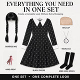 2-14Y Kid Girls Halloween Costume Black Dress with Wig Necklace Full Set  7pcs